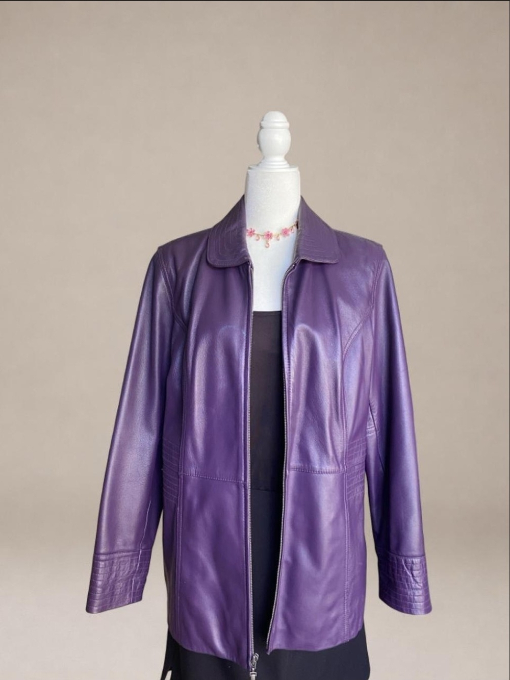 Preston & York Purple Leather Zip-Front Jacket